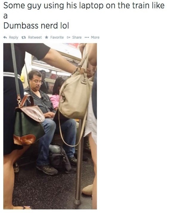 memehumor:  &ldquo;Some guy using his laptop on the train like a dumbass nerd