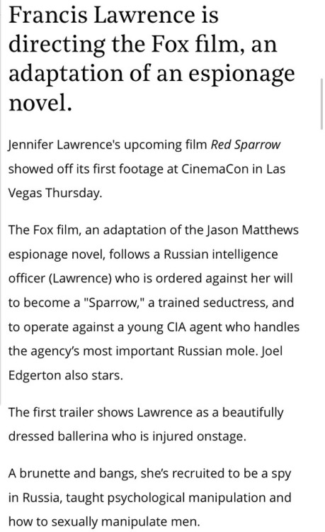 jenniferlawrenceupdated:Footage of Red Sparrow shown at CinemaCon