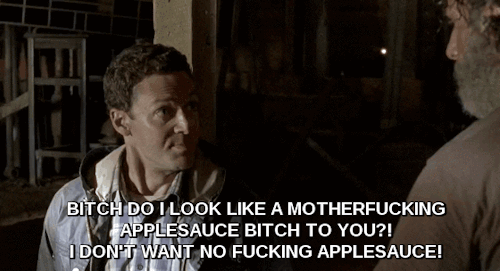 pauljesusmonroetwd: Aaron doesn’t want no fucking applesauce, Rick! Inspired by this vine