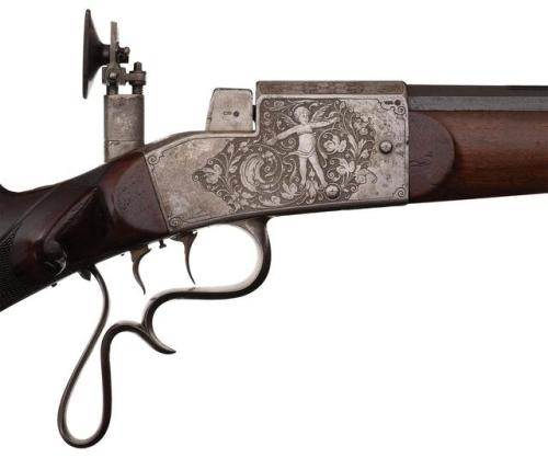 peashooter85: Panel scene engraved Aydt German schuetzen target rifle, late 19th century. from Rock 