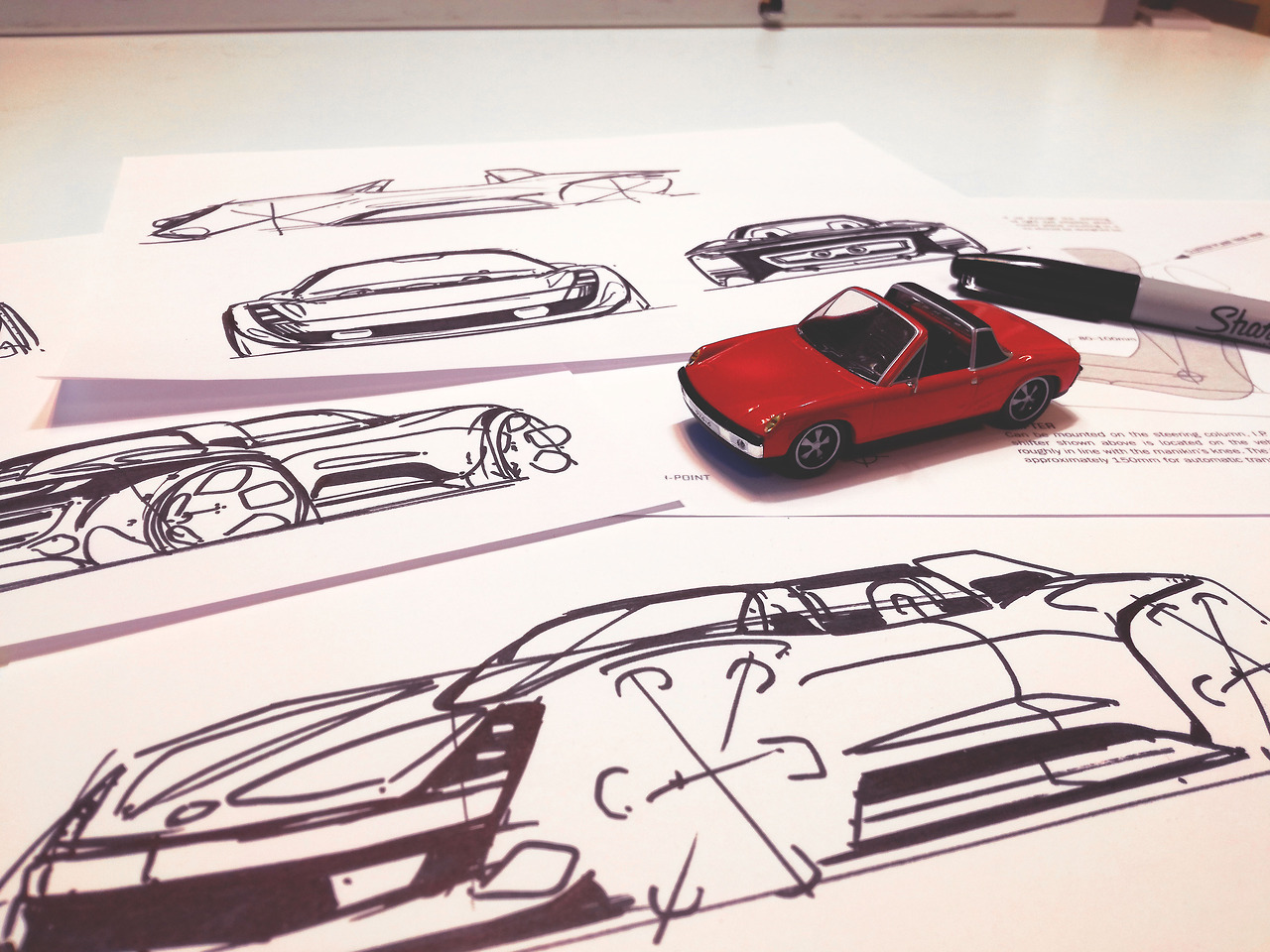 First sketches of the 100kW Porsche.