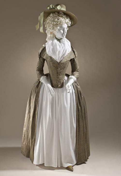 history-of-fashion:ab. 1790 Woman’s Dress (Redingote) (Europe)Silk and cotton satin and p