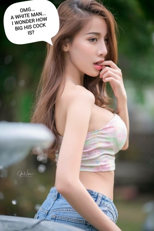 asiangirldestroyer:  chinkabuser:What goes through every Asian girls mind each time she sees a white stud. Especially Asian girls with an Asian boyfriend who never get to feel a real dick inside them  Happens all the time!!!!