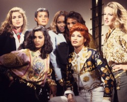 80s-90s-supermodels:  Versace, early 90sModels: Cindy Crawford, Nadege du Bospertus, Naomi Campbell, Helena Christensen, Karen Mulder, Yasmeen Ghauri and Linda Evangelista 