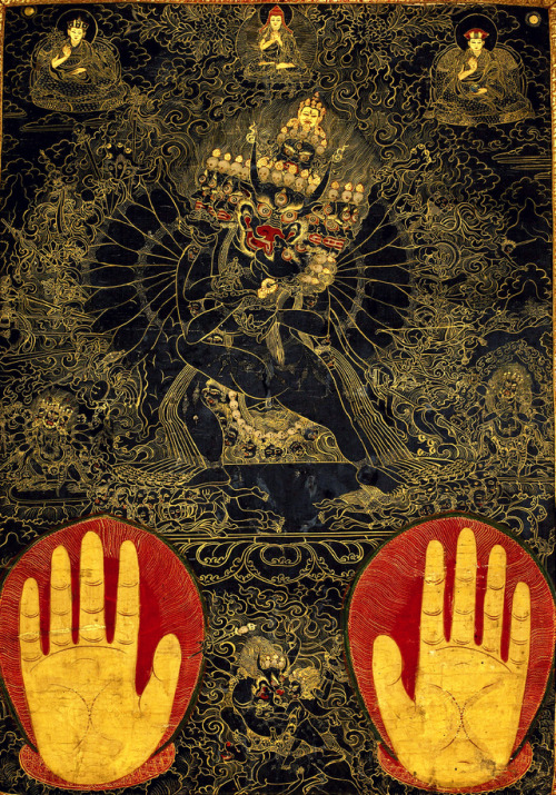 signorformica:The Buddhist meditational deity Vajrabhairava, conqueror of death, embraces his female partner, Vajravetal