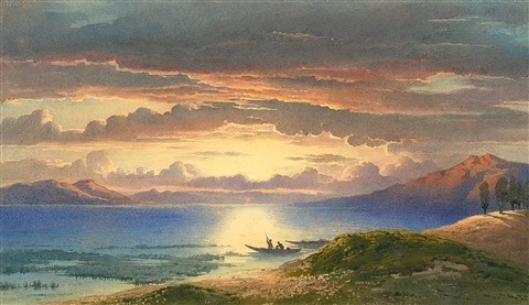 Karl Anton Heinrich Mucke (1806–1891)Sunset at the Lago d‘Averno near Naples , ca. 1833&