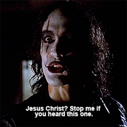 ericscissorhands:  “Jesus Christ! Don’t you ever fuckin’ die?“  |  The Crow (1994)   Had a copy of the graphic novel that movie was made from. Lent it to a friend of my brother’s and never got it back.