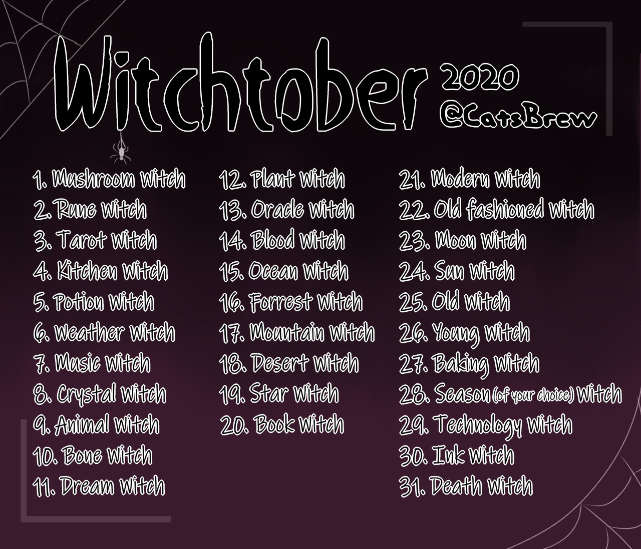 Featured image of post Witchtober 2020 Prompts Each year on 1 october a list of prompts is released by the official inktober website for those participating in the