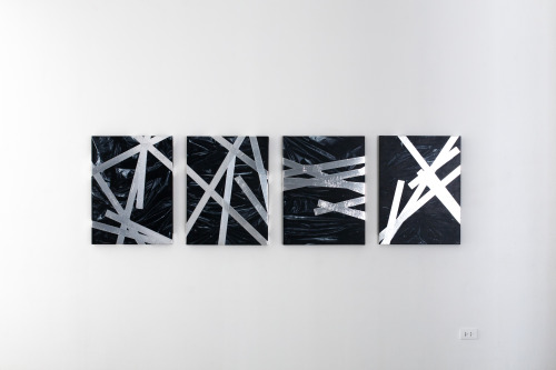 Luis Antonio SantosNull/Void, Oil and aluminum tape on canvas, 30 x 22½ inches, 2015