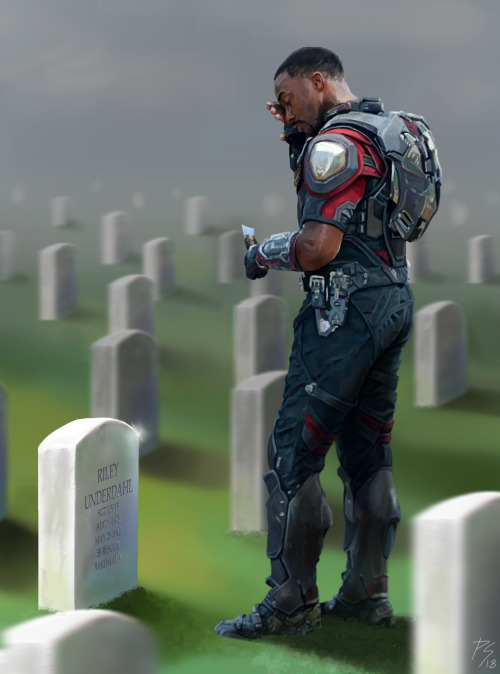 backroad-bros: “Wingman” [Image: Sam Wilson standing at Riley Underdahl’s grave, looking sad and wip