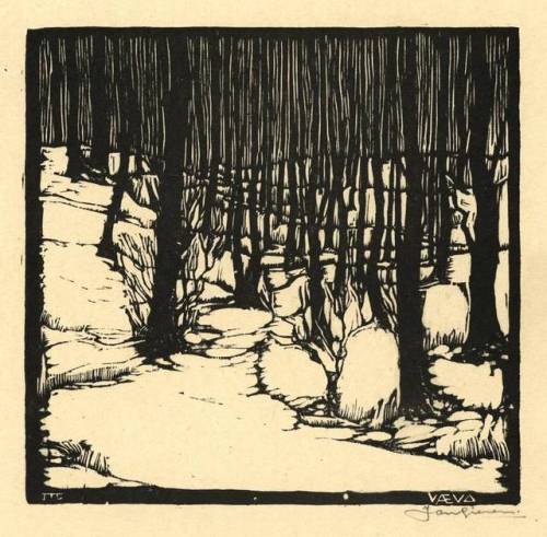 gacougnol:Jan T. GiesenForest in the Snow 1932 Woodcut