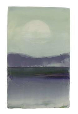 huariqueje: Full Moon   -    Anke Roder, 2019.    Dutch,b.1964   -     Encaustic and oil on wood(oak) ,  21 x 18 cm.37 x 22,5 x 4 cm 