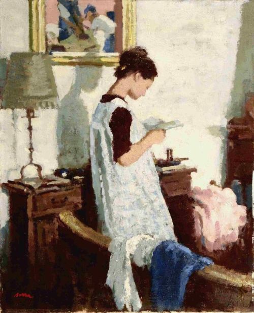 Girl Reading in an Interior   -   Francesc Serra Castellet Catalan   1912-1976Oil on canvas   