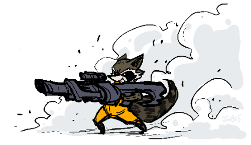 jenbendraws:I got tagged by Brianne on twitter to draw Rocket Raccoon, so I did this quick little do