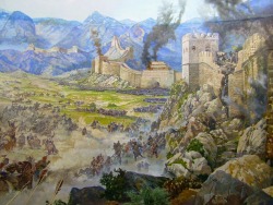 historicaltimes:  A representation of the Mongol Horde attacking Ming soldiers at the Great Wall of China. via reddit