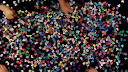 skimlines:  itscolossal:  A 1,000-piece CMYK Color Gamut Jigsaw Puzzle by Clemens Habicht  my god someone has invented a game for artist alley after-hour gatherings and it looks like a type of torture 