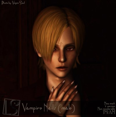 Vampire Nails (male)Many many thanks, and thanks, and another one thanks to my lovely @virgin-soul-aka-zorin for great screen!
• New mesh by me (please, don’t recolor it with out my permission)
• 2 versions (with blood and without blood)
• Non...