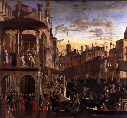 Vittore Carpaccio,  The Healing of the Possessed Man at the Rialto Bridge, c. 1496  Early view of Ve