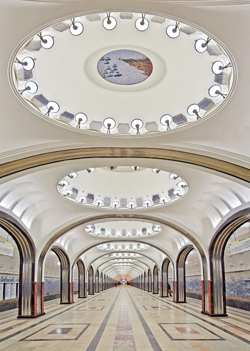 sovtime: Станция метро Маяковская. 1938 год. Фото: Андрей Крюченко. Mayakovskaya Moscow Metro stati