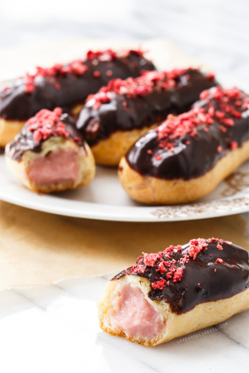 gastrogirl: chocolate-covered strawberry eclairs.