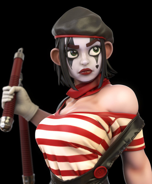 pinuparena: “ My latest Beatdown girl, Diabolo! She’s an angry nunchuk wielding mime artist and she’