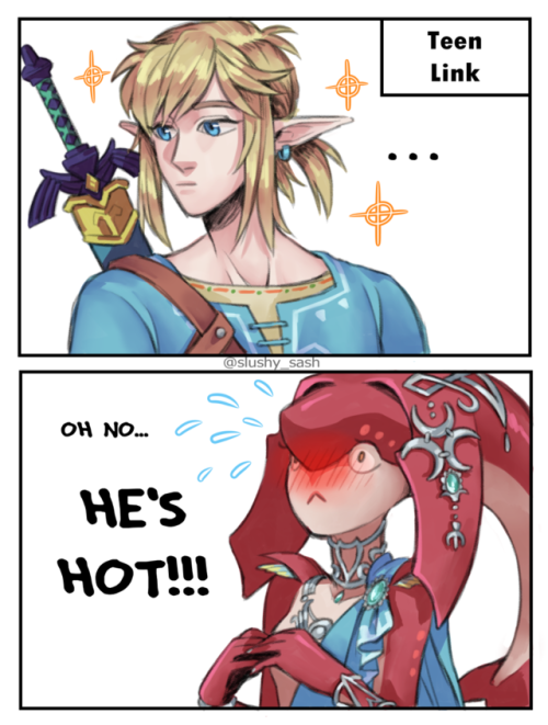 slushy-sash:Mipha falling for Link is so cute ❤️(x)This could be redone with Cloud and Seph so easil