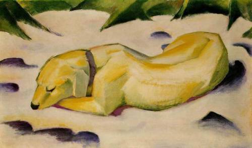 artist-marc:Dog Lying in the Snow, Franz MarcSize: 62.5x105 cmMedium: oil on canvas