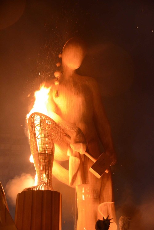 A ninot burns down during Les Falles festivity in València, Valencian Country.Falles are a Valencian