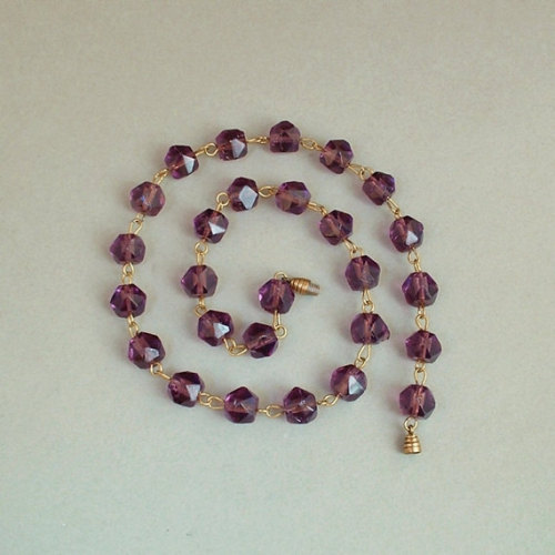 ART DECO Czech NECKLACE Bohemian Amethyst Glass Beads Barrel Closure c.1920s