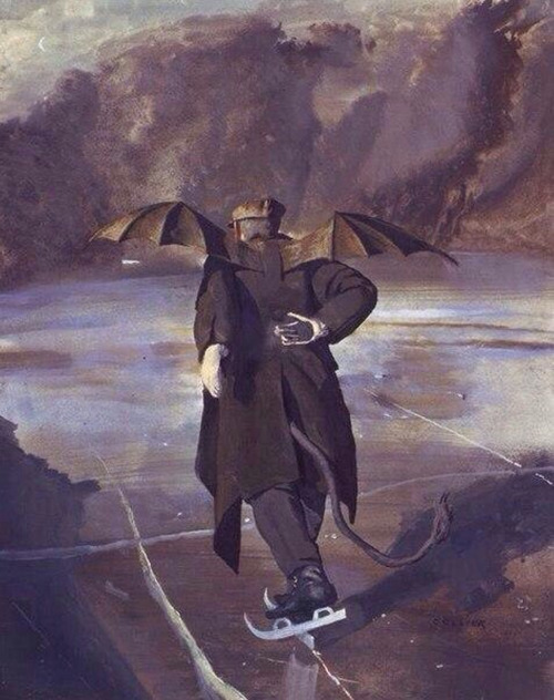 John Collier (American, b. 1948, Dallas, TX, USA) - The Devil Skating When Hell Freezes Over (for Fr