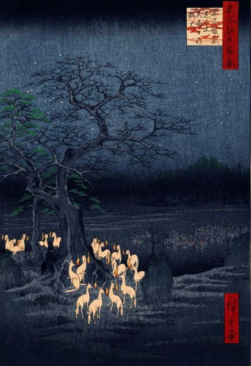 huariqueje:New Year’s Eve Fox Fires at the Changing Tree, Oji  -    Utagawa (Ando) Hiroshige , 1857.