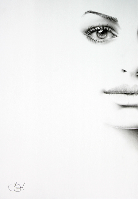 jedavu:  Gorgeous Half-Drawn Portraits Of Female Celebrities Created With Charcoal