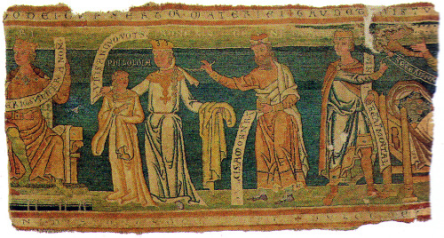 Fragments from the Quedlinburg Tapestry dating from the 12th century