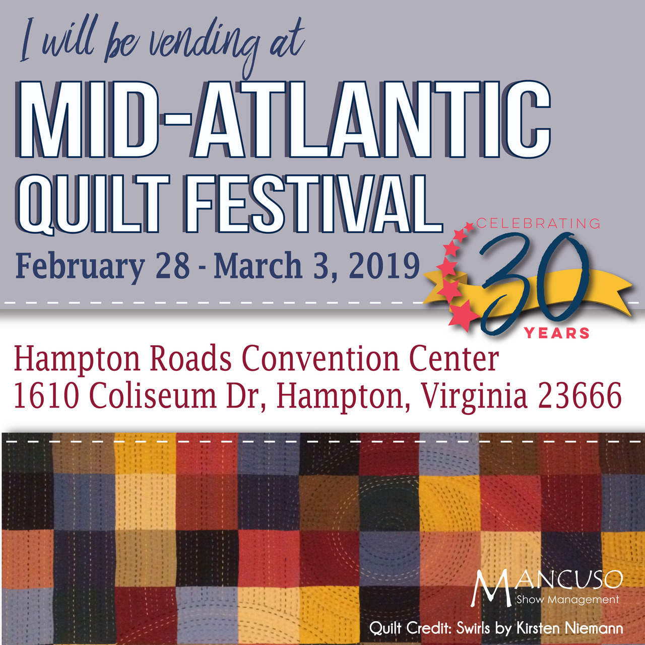 Mid-Atlantic Quilt Festival is just a month away! Mark your calendars, make a note in your planners - make sure you show up because there’s going to be tons of beautiful quilts! We’ll be in booth #1110 with Juki - stop by, say hi, and try out one of...