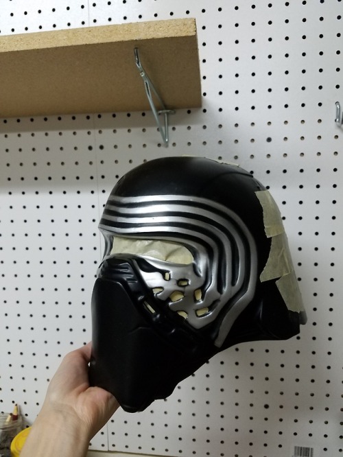 In process of working on a Kylo Ren helmet. Using a child-sized Rubies helmet as a base. It came as 