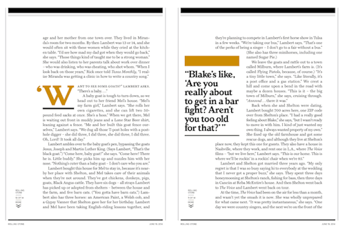 platinumdreamer:Miranda Lambert in Rolling Stone (June 19, 2014)