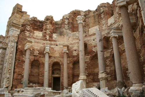 mostly-history: Severan Basilica (Leptis Magna), commissioned by Emperor Septimius Severus, who was born in the city.  Construction began in 209 BC and was completed in 216 by his son Caracalla.