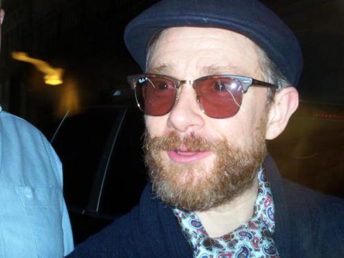 free-martinis:Martin Freeman, stage door after “Richard III”; September 26, 2014. (Trafalgar Transfo