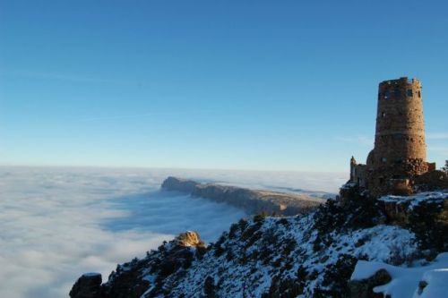 sixpenceee:The Grand Canyon Fills with Clouds in a “Once in a Lifetime” EventThe Canyon came to be filled with fog due to what’s known as a “temperature inversion,” a phenomenon whereby warm and cool air (which typically reside at lower and