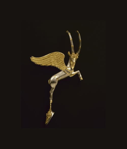 design-is-fine:Winged bezoar goat (capra aegagrus), 400-350 B.C. Supposedly from Erzincan on the Eup