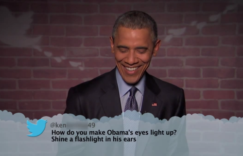 tastefullyoffensive:  Video: President Obama Reads Mean Tweets About Himself