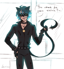 lunian:  When you wanted to see your boyfriend in Chat Noir transformation and even bought 12 packs of camembert to coax your kwami….but i actually wanted to try to draw Luka in CN outfit and then I couldnt stop my shipping ass  My Instagram ~ Ko-Fi