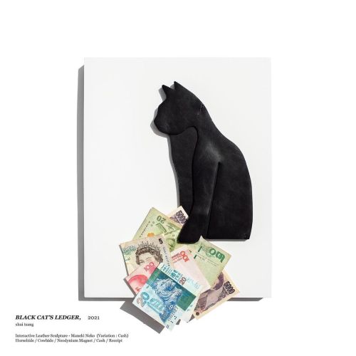 BLACK CAT’S LEDGER, 2021 Horsehide / Cowhide / Neodynium Magnet / Cash / Receipt Interactive &