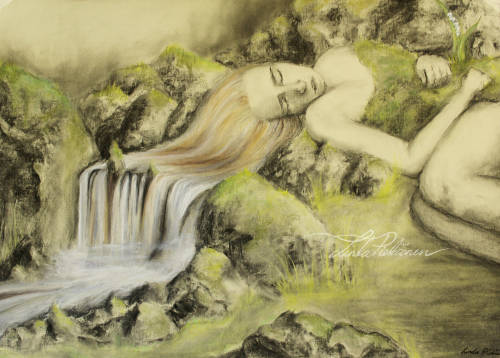 Metsän Neito (the Maiden of the Woods), 100x70cm, charcoal & pastels by Linda Piekäinen