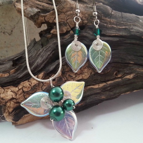 A Woodland Triquetra~ I love these shimmery aurora borealis leaf beads and have combined them in gro