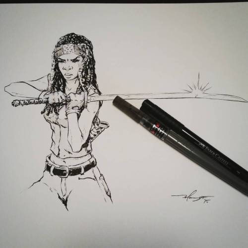 focoillustration: Michonne, from The Walking Dead. My daughter’s request. #sketch #illustratio