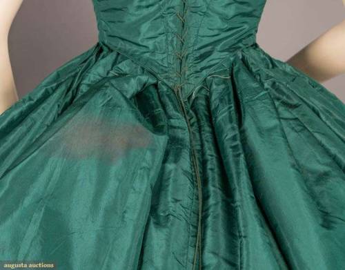 EMERALD GREEN EVENING GOWN, c. 18552-pc emerald green silk taffeta evening gown c/o fitted & bon