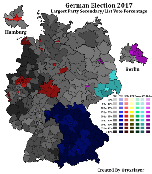 mapsontheweb:Map of the September 24 German Election Secondary Vote by District. Keep readingglad th