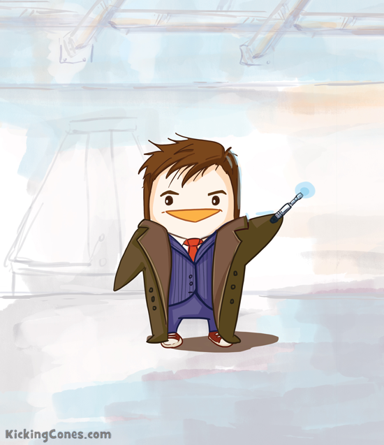 Tenth Doctor Who Penguin –Kicking Cones :)