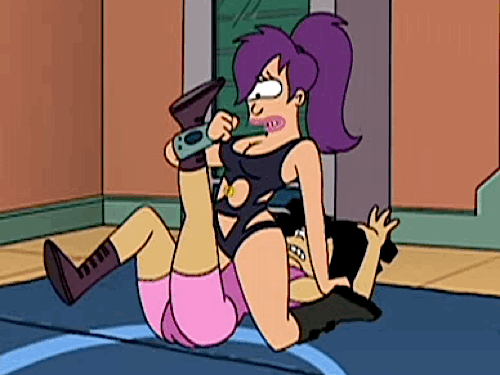 Leela and Amy doing a little wrestling on Futurama